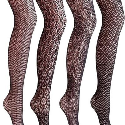 Women Patterned Fishnet Tights Black Fishnets Net Stockings Pantyhose 4 Pcs